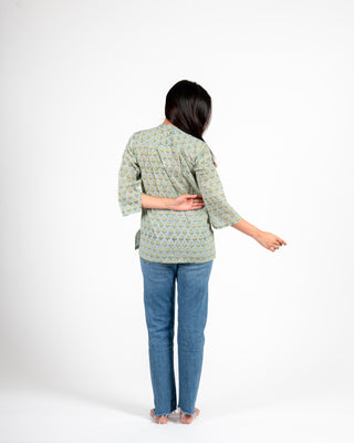 Hand block Printed Cotton Top mint