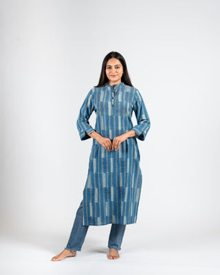 Stripes hand block natural indigo dye kurta