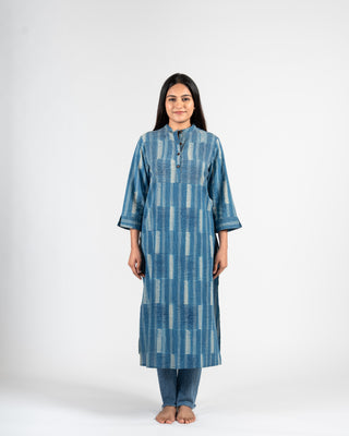 Stripes hand block natural indigo dye kurta