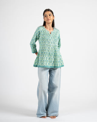 Hand Block Green Printed Top