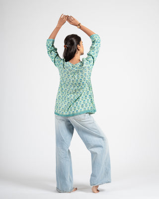 Hand Block Green Printed Top