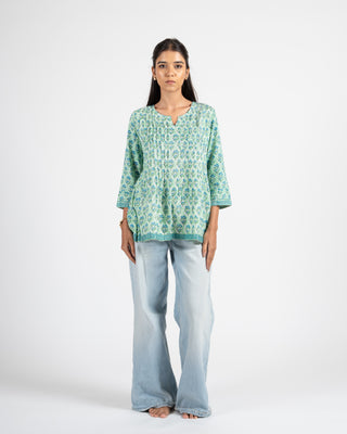 Hand Block Green Printed Top