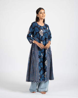 Hand Block printed A line indigo dress