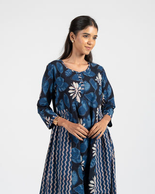 Hand Block printed A line indigo dress