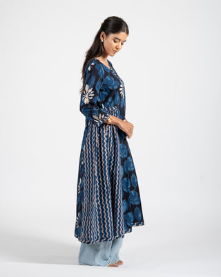 Hand Block printed A line indigo dress