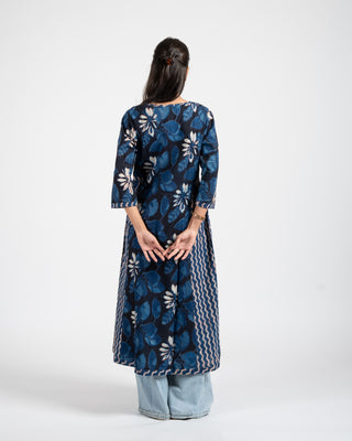 Hand Block printed A line indigo dress