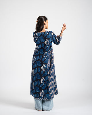 Hand Block printed A line indigo dress