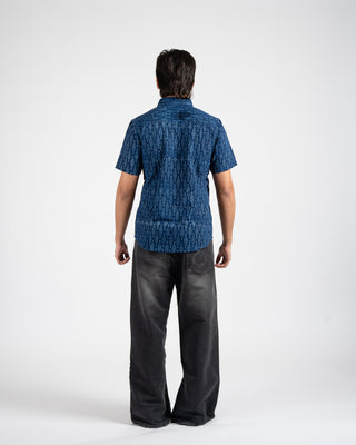 Indigo Dyed Hand Block Print Half Sleeve Shirt