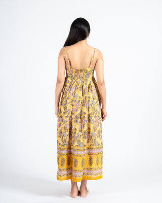 Mustard Hand block printed Spaghetti DRESS
