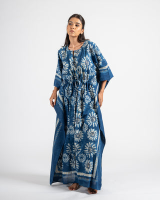 Long Hand Block Indigo Printed Long Kaftan
