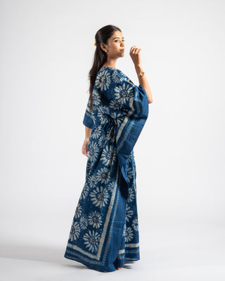 Long Hand Block Indigo Printed Long Kaftan