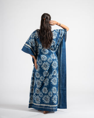 Long Hand Block Indigo Printed Long Kaftan
