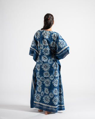 Long Hand Block Indigo Printed Long Kaftan