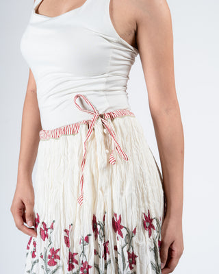 Hand block printed Skirt white red floral