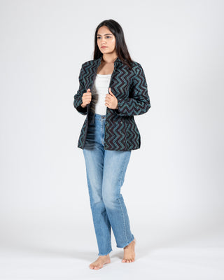 Indigo Quilted Short Jacket Full Sleeve