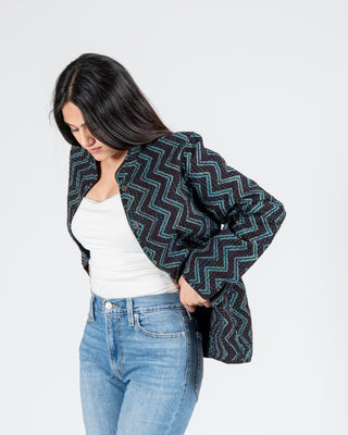 Indigo Quilted Short Jacket Full Sleeve