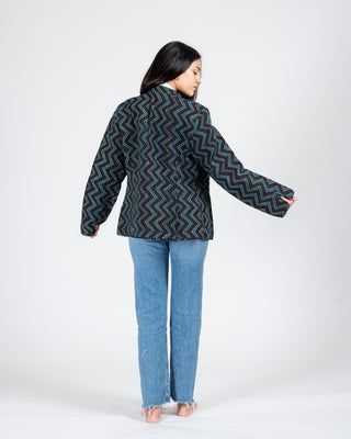 Indigo Quilted Short Jacket Full Sleeve