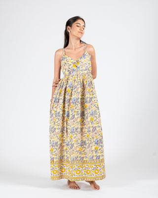 Hand Block Yellow new Printed Dress