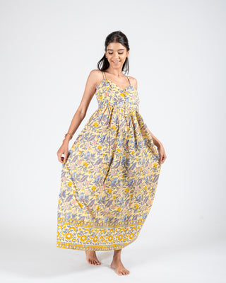 Hand Block Yellow new Printed Dress