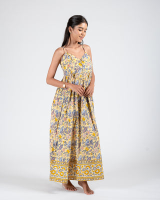 Hand Block Yellow new Printed Dress
