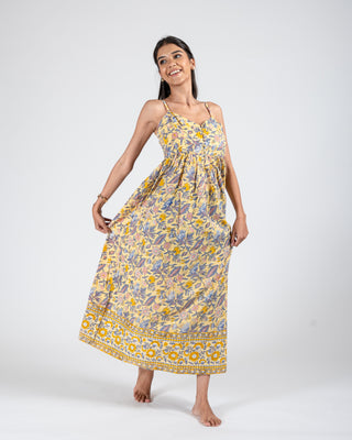 Hand Block Yellow new Printed Dress