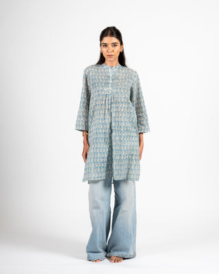 Phulwari Hand Block Kurti Blue Buti