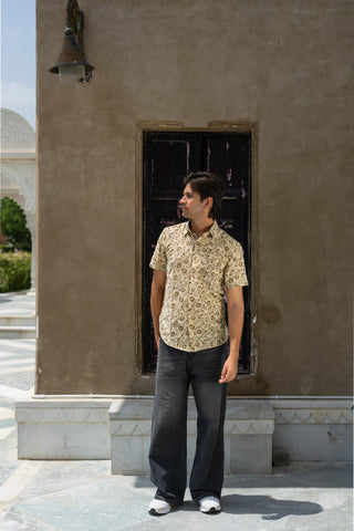Harda Dyed Hand Block Print Half Sleeve Shirt