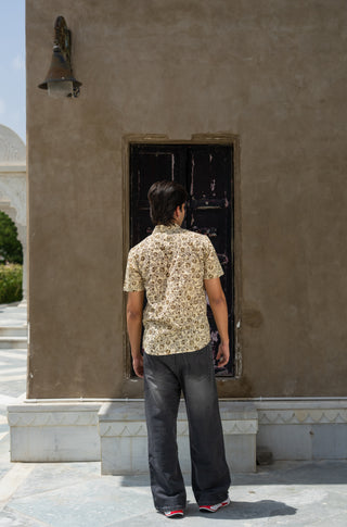 Harda Dyed Hand Block Print Half Sleeve Shirt