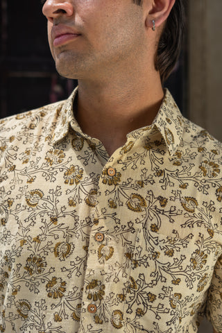Harda Dyed Hand Block Print Half Sleeve Shirt