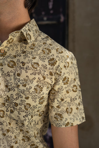 Harda Dyed Hand Block Print Half Sleeve Shirt
