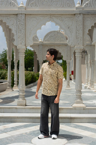 Harda Dyed Hand Block Print Half Sleeve Shirt