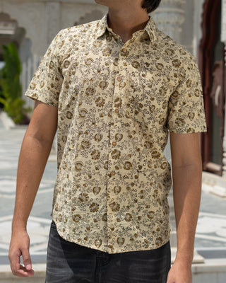 Harda Dyed Hand Block Print Half Sleeve Shirt