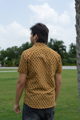 Pomegranate Peel Dyed Hand Block Print Half Sleeve Shirt