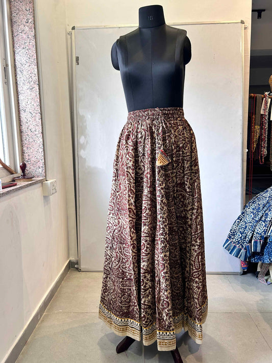 HANDBLOCK PRINTED SKIRT BROWN