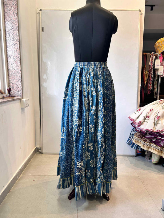 HANDBLOCK PRINTED SKIRT INDIGO PATCHWORK