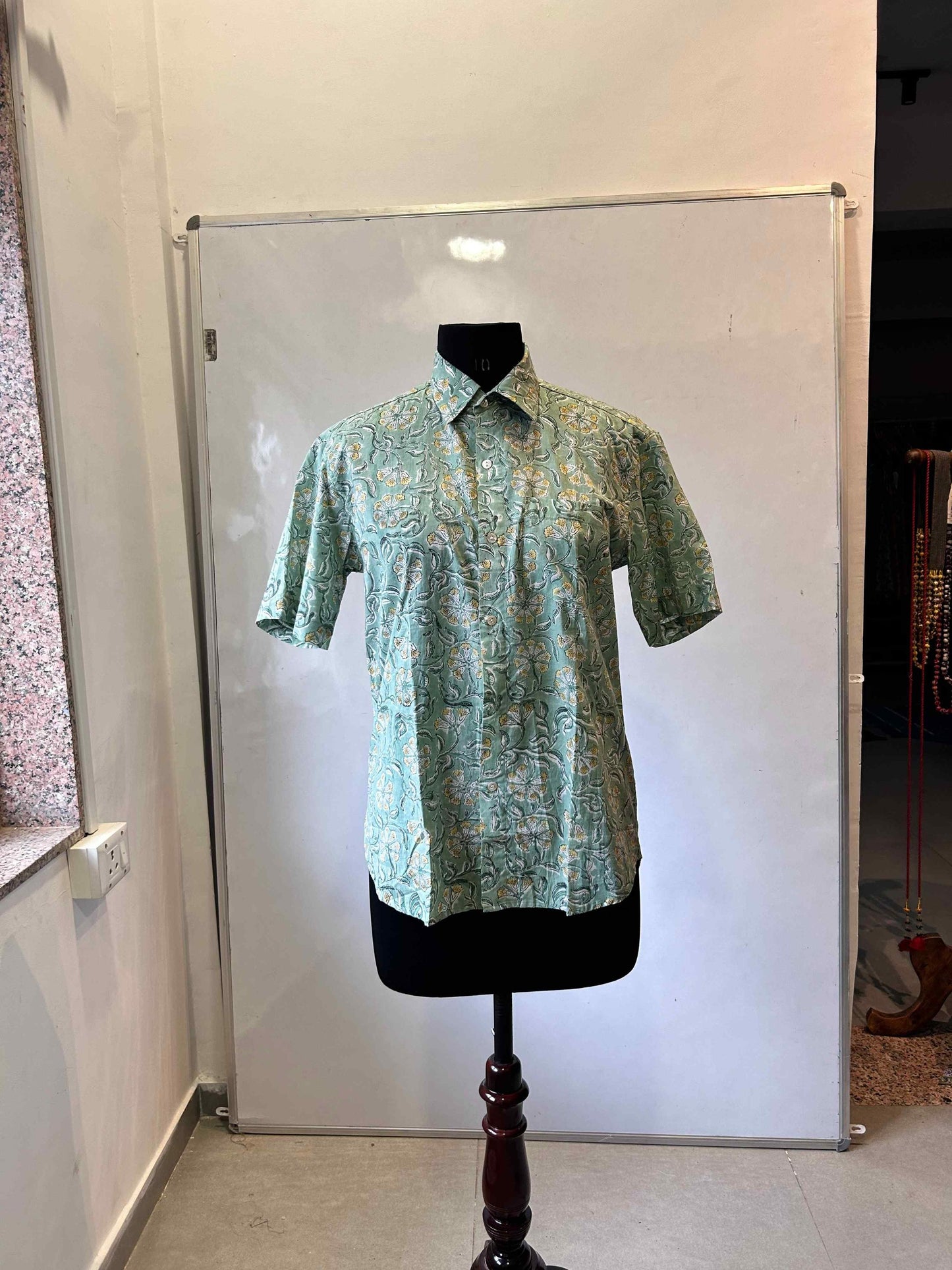 SHIRT HALF SLEEVE BLOCKPRINT SEA GREEN