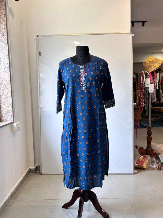 KURTA HAND BLOCK PRINTED BLUE